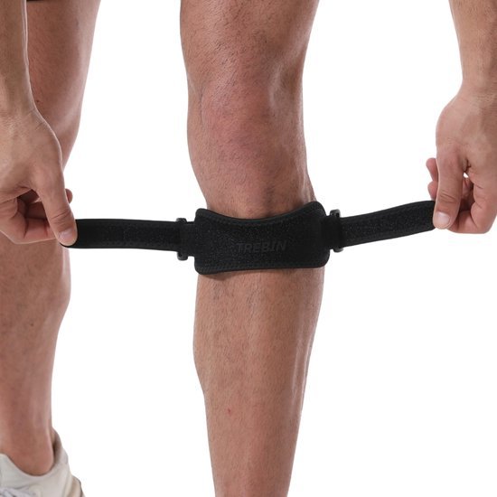 Trebin Patellaband kniebrace bevestigd rond de knie tijdens het hardlopen